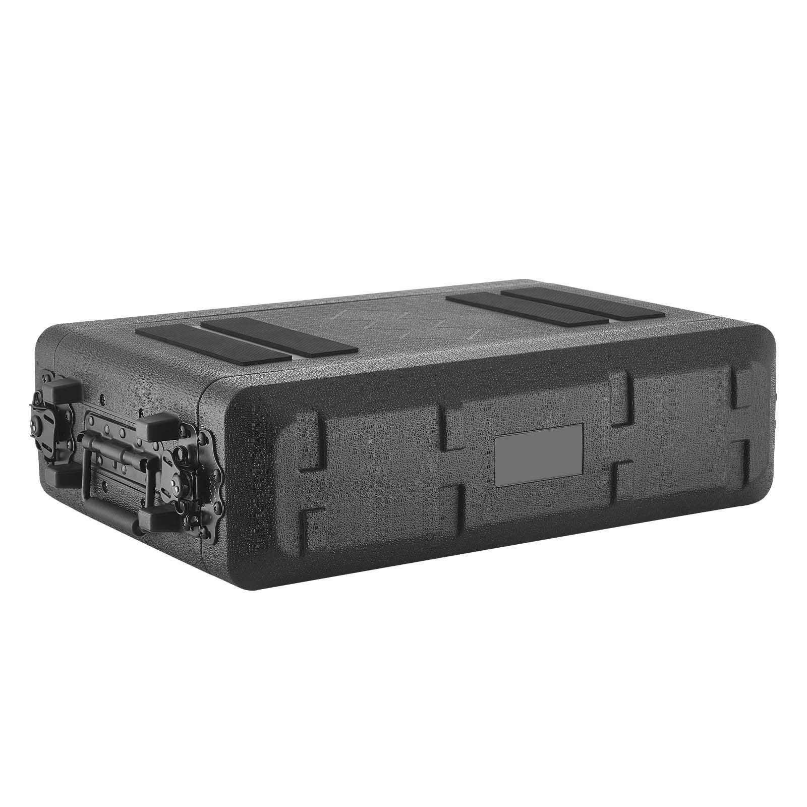 2u rack case, 12 in depth, rackmount flight case shallow rack with microphone compartment, polyethylene construction, recessed latches, easy installation, for amplifier, 8.7 in internal depth
