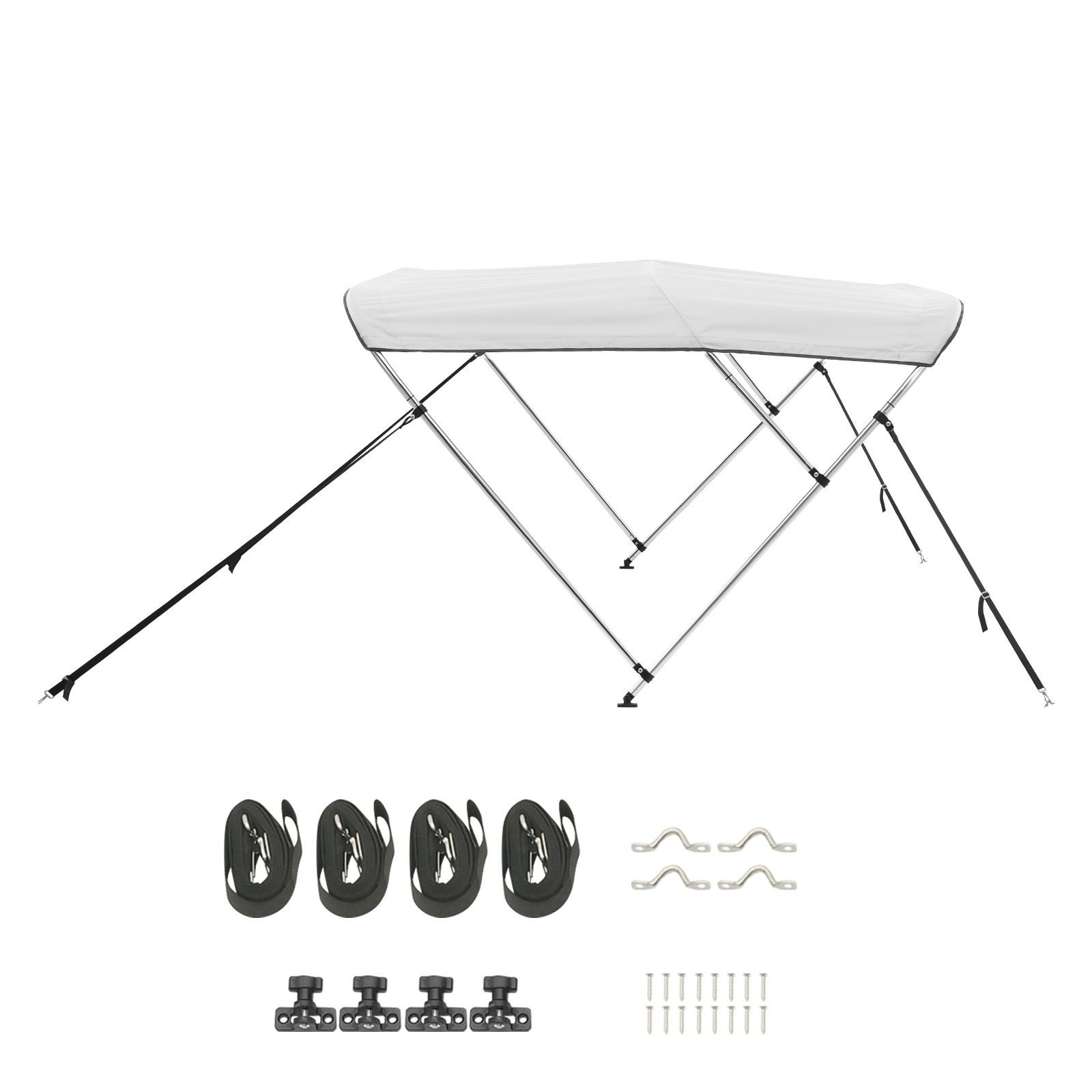 3 bow boat bimini tops, 600d polyester canopy with aluminum alloy frame, waterproof & sun shade boat awning canopy with storage bag, 2 support poles, 4 straps, 6'lx(54" 60")wx46"h, light grey