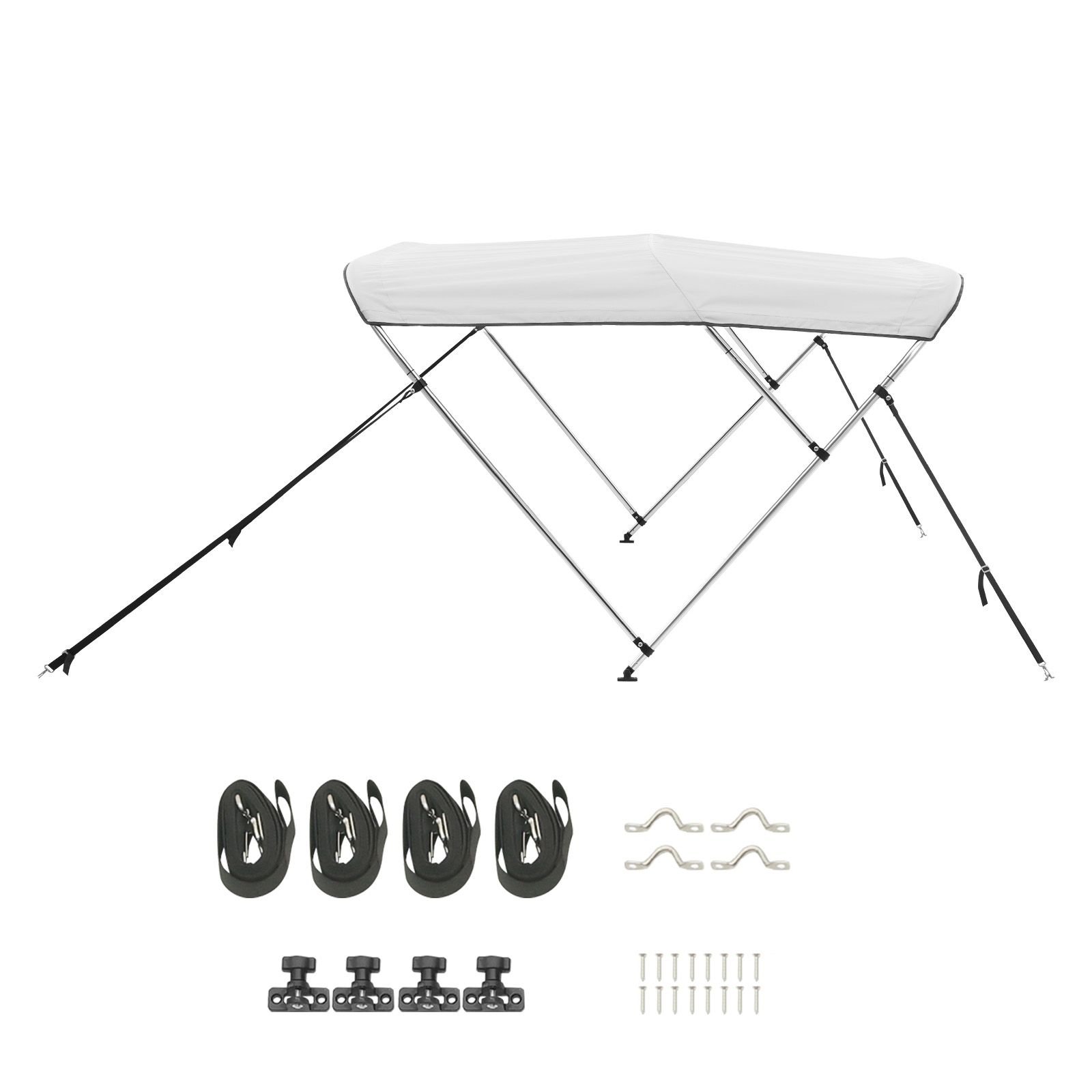 3 bow boat bimini tops, 600d polyester canopy with aluminum alloy frame, waterproof & sun shade boat awning canopy with storage bag, 2 support poles, 4 straps, 6'lx(61" 66")wx46"h, light grey