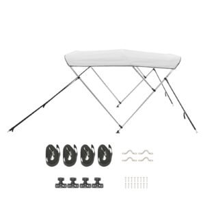 3 Bow Boat Bimini Tops, 600D Polyester Canopy with Aluminum Alloy Frame, Waterproof & Sun Shade Boat Awning Canopy with Storage Bag, 2 Support Poles, 4 Straps, 6'Lx(67"-72")Wx46"H, Light Grey