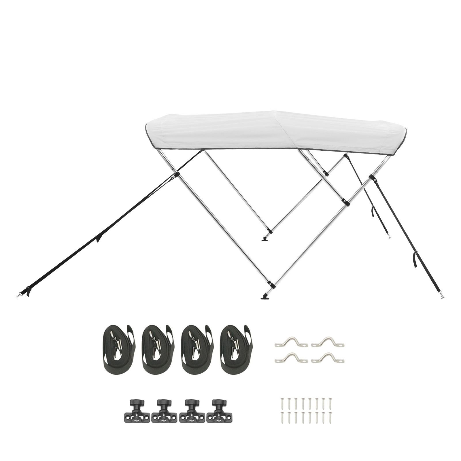 3 bow boat bimini tops, 600d polyester canopy with aluminum alloy frame, waterproof & sun shade boat awning canopy with storage bag, 2 support poles, 4 straps, 6'lx(67" 72")wx46"h, light grey