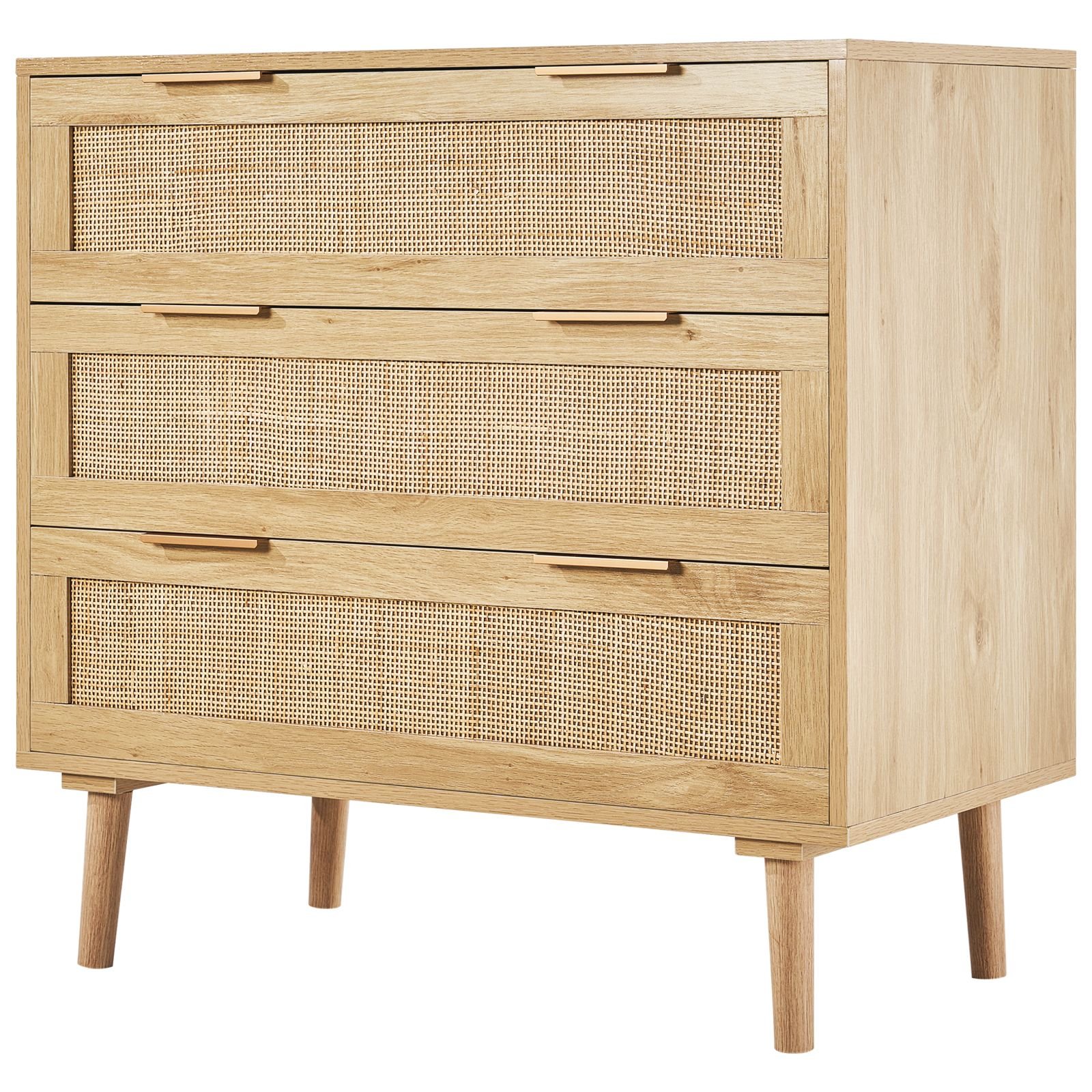 3 drawer rattan dresser, natural rattan closet dresser with 3 drawers, modern wood chest clothing organizer & storage boho dresser with sturdy handles & legs, for bedroom, living room & hallway