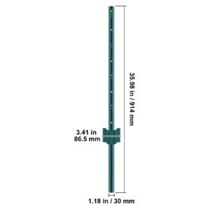 3 Feet Fence Post, 10 Pack U-Channel Heavy Duty Metal Fence Posts, Sturdy Steel Fence Stakes for Garden Yard, Lawn, Farms and Outdoor Wire Fencing, Green