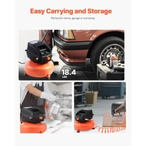 3 gallon air compressor, 1/3hp 0.54cfm @ 90psi portable pancake air compressor & 100psi max working pressure, oil free compressor tank for tire inflation, spray painting, woodwork nailing, 120v