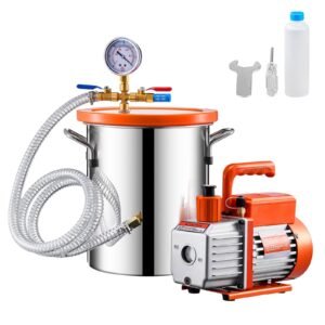 3 Gallon Vacuum Chamber and 3.5 CFM Pump Kit, Stainless Steel Chamber, Single Stage Vacuum Pump Degassing Chamber Kit, with Acrylic Lid, Oil, 4.92 ft Hose, for Degassing Resin Silicone Epoxies