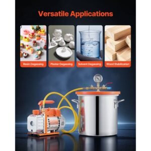3 gallon vacuum chamber with pump, 3.5 cfm, single stage vacuum pump, stainless steel degassing chamber kit with tempered glass lid, 5 ft hose, for stabilizing wood degassing silicone resin