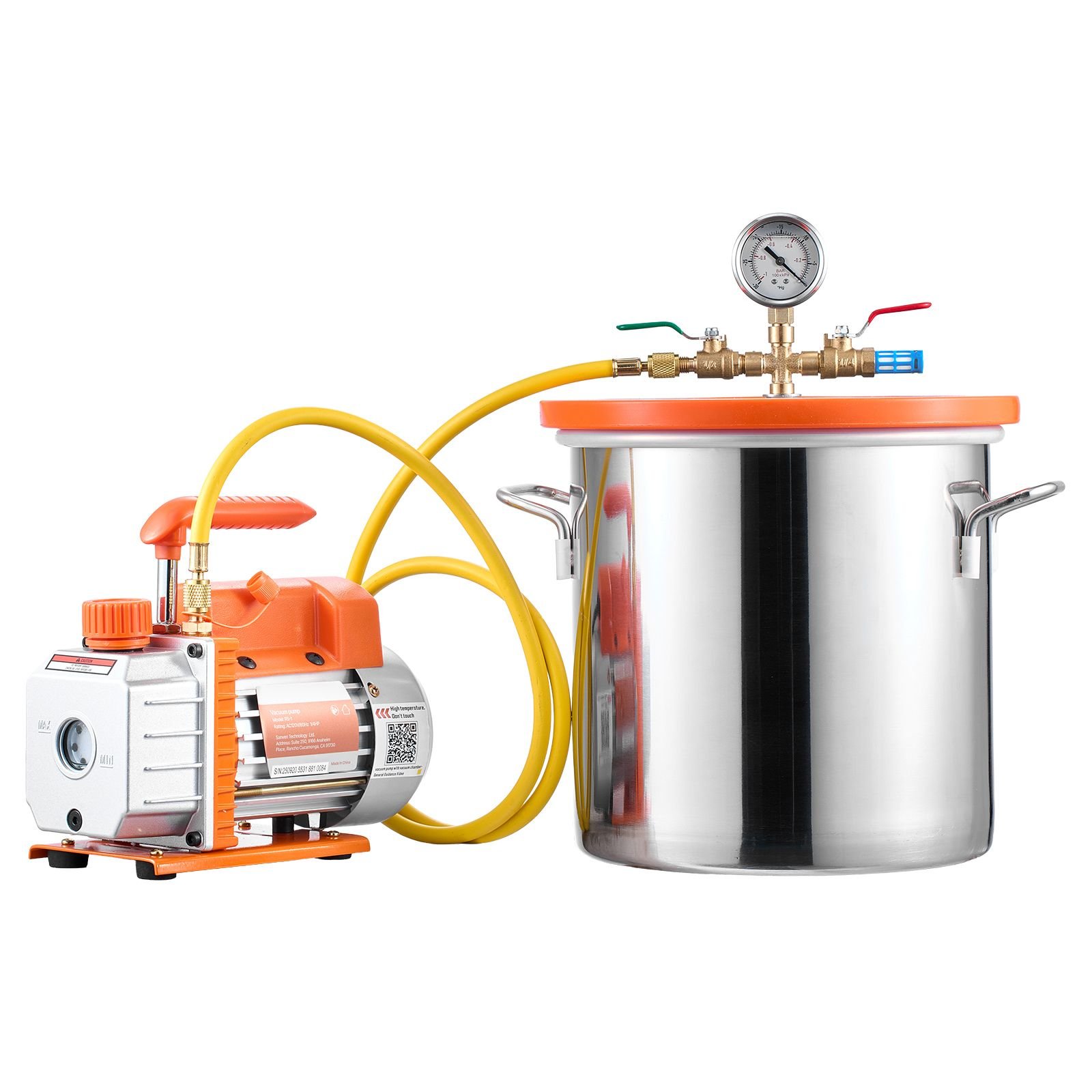 3 gallon vacuum chamber with pump, 3.5 cfm, single stage vacuum pump, stainless steel degassing chamber kit with tempered glass lid, 5 ft hose, for stabilizing wood degassing silicone resin