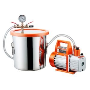 3 Gallon Vacuum Chamber with Pump, 3.5 CFM, Stainless Steel Degassing Chamber Kit, Single Stage Vacuum Pump, Tempered Glass Lid, 4.92 ft Hose, Oil, for Stabilizing Wood Degassing Silicone Resin