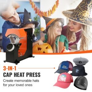3-in-1 Auto Hat Heat Press with 3pcs Interchangeable Platens(6.6" x 2.7", 6.6" x 3.8", 6.1" x 3"), Automatic Release&Press Knob-Style Digital Control Panel Tested to UL Standards
