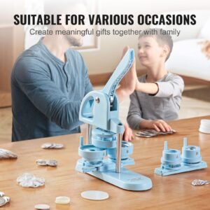 3 in 1 button maker, 1/1.25/2.28 inch(25/32/58mm) pin maker, 300pcs button parts, button maker machine with panda magic book, ergonomic arc handle punch press kit, for children diy gifts, blue
