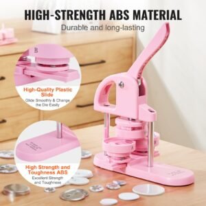 3 in 1 button maker, 1/1.25/2.28 inch(25/32/58mm) pin maker, 300pcs button parts,button maker machine with panda magic book, ergonomic arc handle punch press kit, for children diy gifts, pink