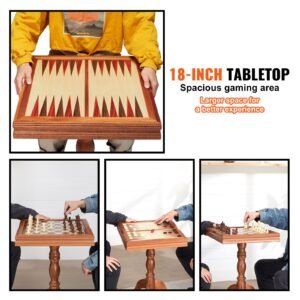 3 in 1 chess checkers backgammon table set, 18 inch premium wooden chess table, deluxe combo game table furniture set, chess set board game gift for family board games