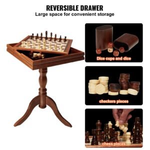 3 in 1 chess checkers backgammon table set, 18 inch premium wooden chess table, deluxe combo game table furniture set, chess set board game gift for family board games