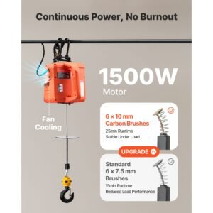 3 in 1 electric hoist winch, 1100 lbs capacity, 1500w portable electric power winch, 25 ft lifting height, 16.4 ft/min with manual, wired & wireless remote control for factory, warehouss, garage