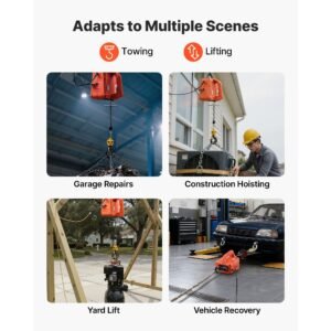 3 in 1 electric hoist winch, 1550 lbs capacity, 1500w portable power winch crane, 25 ft lifting height, 16.4 ft/min with manual, wired and wireless remote control for factory, warehouss, garage