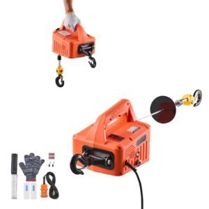 3 in 1 electric hoist winch, 1550 lbs capacity, 1500w portable power winch crane, 25 ft lifting height, 16.4 ft/min with manual, wired and wireless remote control for factory, warehouss, garage
