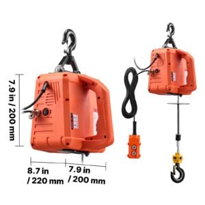 3 in 1 electric hoist winch, 1550 lbs capacity, 1500w portable power winch crane, 25 ft lifting height, 16.4 ft/min with manual, wired and wireless remote control for factory, warehouss, garage
