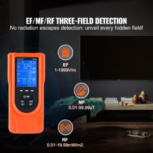 3 in 1 emf meter, 5hz 3.5ghz, handheld rechargeable electromagnetic field radiation detector, digital lcd emf tester for ef mf rf home inspections outdoor ghost hunting paranormal equipment