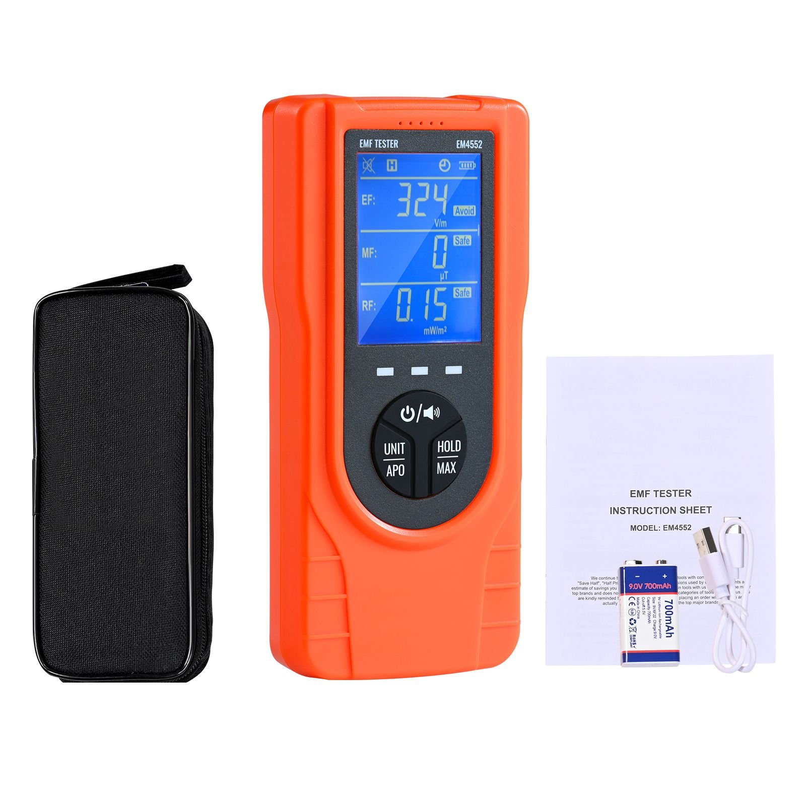3 in 1 emf meter, 5hz 3.5ghz, handheld rechargeable electromagnetic field radiation detector, digital lcd emf tester for ef mf rf home inspections outdoor ghost hunting paranormal equipment