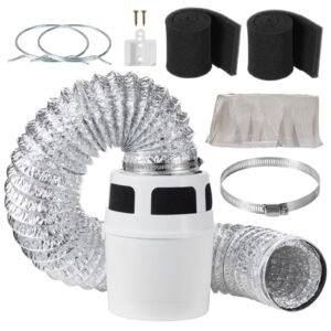 3-in-1 Indoor Dryer Vent Kit, with Bucket for Electric Dryer with 4-Inch by 5-Feet Extendable Exhaust Hose, Premium Quality & Light Weight & No Extra Accessories Required for Apartments, RVs