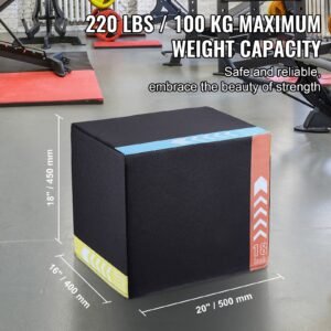 3 in 1 plyometric jump box, 20/18/16 inch cotton plyo box, platform & jumping agility box, anti slip fitness exercise step up box for home gym training, conditioning strength training, black