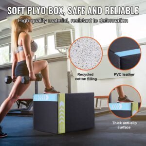 3 in 1 plyometric jump box, 20/18/16 inch cotton plyo box, platform & jumping agility box, anti slip fitness exercise step up box for home gym training, conditioning strength training, black