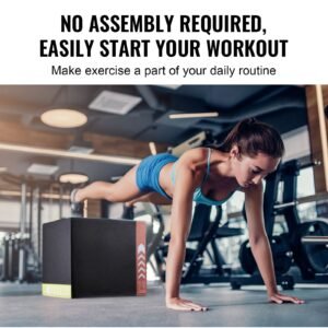 3 in 1 plyometric jump box, 20/18/16 inch cotton plyo box, platform & jumping agility box, anti slip fitness exercise step up box for home gym training, conditioning strength training, black