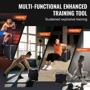 3 in 1 plyometric jump box, 20/18/16 inch wooden plyo box, platform & jumping agility box, anti slip fitness exercise step up box for home gym training, conditioning strength training, black