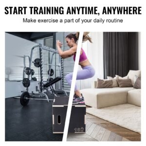 3 in 1 plyometric jump box, 20/18/16 inch wooden plyo box, platform & jumping agility box, anti slip fitness exercise step up box for home gym training, conditioning strength training, black