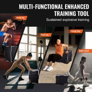 3 in 1 plyometric jump box, 24/20/16 inch wooden plyo box, platform & jumping agility box, anti slip fitness exercise step up box for home gym training, conditioning strength training, black