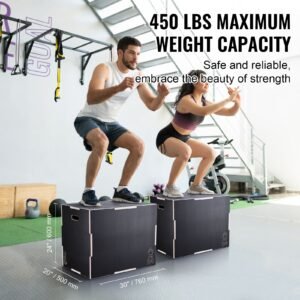 3 in 1 plyometric jump box, 30/24/20 inch wooden plyo box, platform & jumping agility box, anti slip fitness exercise step up box for home gym training, conditioning strength training, black