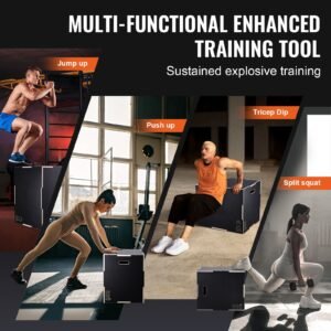 3 in 1 plyometric jump box, 30/24/20 inch wooden plyo box, platform & jumping agility box, anti slip fitness exercise step up box for home gym training, conditioning strength training, black