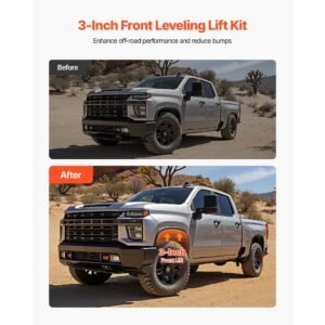 3 inch front leveling lift kit for 2001 2010 chevy silverado/gmc sierra 2500hd/3500hd 8 lug, 01 07 silverado/sierra 1500hd, torsion bar keys suspension level kit with 2 shock extension brackets