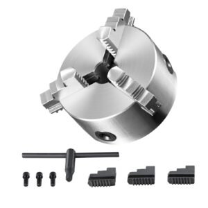 3-Jaw Lathe Chuck, 6'', Self-Centering Lathe Chuck, 0.14- 6.3 in/3.5-160 mm Clamping Range with T-key Fixing Screws Reversible Jaws, for Lathe 3D Printer Machining Center Milling Drilling Machin