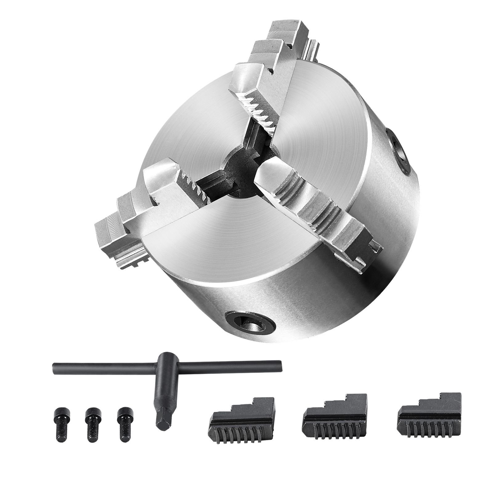 3 jaw lathe chuck, 6'', self centering lathe chuck, 0.14 6.3 in/3.5 160 mm clamping range with t key fixing screws reversible jaws, for lathe 3d printer machining center milling drilling machin