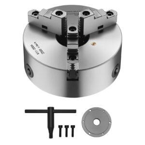 3-Jaw Lathe Chuck, 8 Inch (200 mm), Self-Centering Chuck with 2 1/4 in-8 Threaded Backing Plate, 0.16-7.87 in (4-200 mm) Clamping Range with T-wrench Screws, HT300 Material, for Wood Metal Lathe