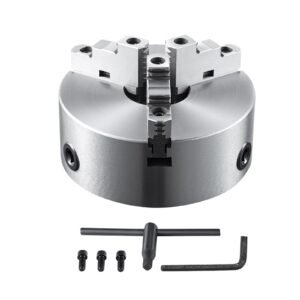 3 jaw lathe chuck, 8'', self centering lathe chuck, 0.16 8 in/4 200 mm clamping range with t key fixing screws hexagon wrench, for lathe 3d printer machining center milling drilling machine