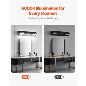 3 light led modern vanity light fixtures, 19.69 inch, black finish bathroom wall lighting fixture over mirror, with ip44 waterproof, for bathroom, living room, bedroom, hallway, cool white 6000k