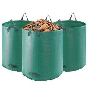 3-Pack 72 Gallon Reusable Yard Waste Bag, Large Lawn Garden Bags, Heavy Duty Collapsible Garden Leaf Trash Container, Stand-Up Grass Clipping Bin, with Reinforcement Ring and Handles, 26.4x30 in