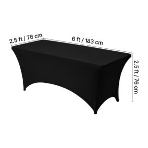 3 pack table cloth for 6ft rectangular fitted events, wrinkle resistant stretch black table covers, washable spandex tablecloth protector, for party, wedding, cocktail, banquet, festival