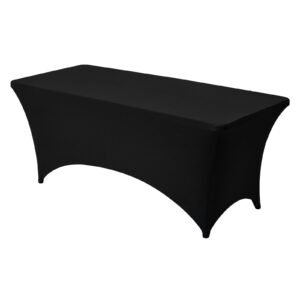 3 pack table cloth for 6ft rectangular fitted events, wrinkle resistant stretch black table covers, washable spandex tablecloth protector, for party, wedding, cocktail, banquet, festival