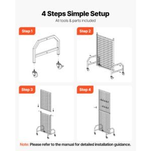 3 packs grid wall panels, 1.9 x 5.4 ft wire grid panels display rack, movable art display shelf with wheels and 30 hooks, black carbon steel gridwall for craft show, decor, storage, notice board