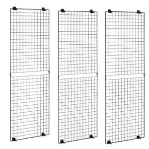 3 Packs Grid Wall Panels, 2 x 6 ft Wire Grid Panels Display Rack, Wall-Mounted Art Display Shelf, Black Carbon Steel Wall Hanging Gridwall for Craft Show, Decoration, Storage, Notice Board
