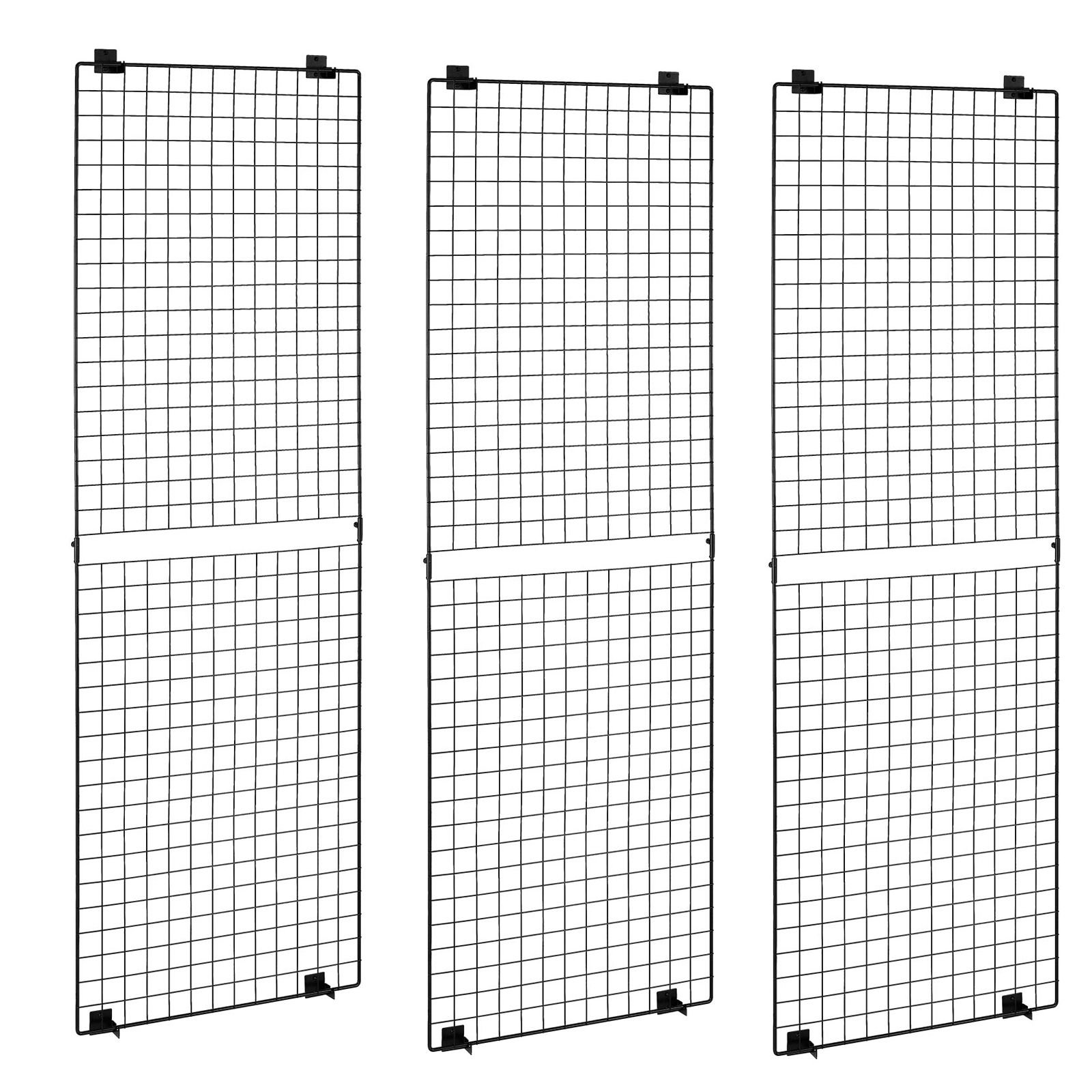 3 packs grid wall panels, 2 x 6 ft wire grid panels display rack, wall mounted art display shelf, black carbon steel wall hanging gridwall for craft show, decoration, storage, notice board