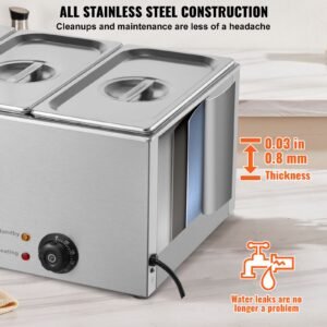 3 pan commercial food warmer, 17.4qt electric steam table, 1200w professional countertop stainless steel buffet bain marie with 86 185 fahrenheit temp control, silver