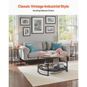 3 pieces round coffee table sets, 31.5 in industrial living room table with 2 end side tables, easy assembly coffee and end tables sets with metal legs, for office, living room and apartment