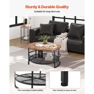 3 pieces round coffee table sets, 31.5 in industrial living room table with 2 end side tables, easy assembly coffee and end tables sets with metal legs, for office, living room and apartment