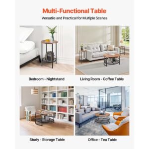 3 pieces round coffee table sets, 31.5 in industrial living room table with 2 end side tables, easy assembly coffee and end tables sets with metal legs, for office, living room and apartment