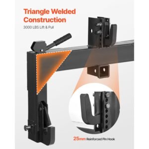 3 point quick hitch with 2 in receiver, 3000 lbs lift capacity, 3 pt hitch with 5 level adjustable bolt, adaptation to category 1 & 2 tractor, heavy duty 3 point attachments, black