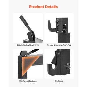 3 point quick hitch with 2 in receiver, 3000 lbs lift capacity, 3 pt hitch with 5 level adjustable bolt, adaptation to category 1 & 2 tractor, heavy duty 3 point attachments, black